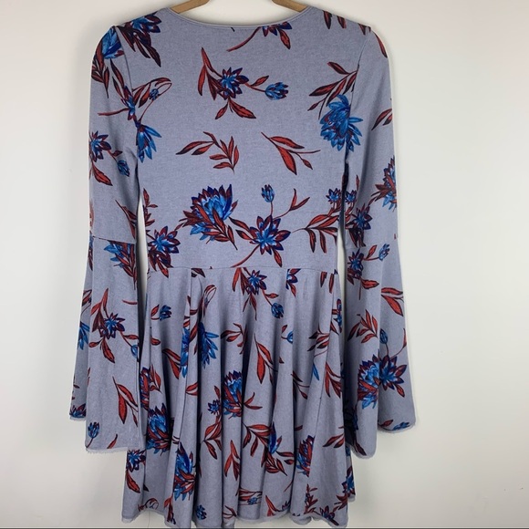 UO Kimichi Blue Floral Print V-Neck Purple Dress - Picture 10 of 11